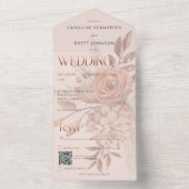 Boho Neutral Soft Autumn Bouquet Blush QR Code All In One Einladung (Innen Boden)