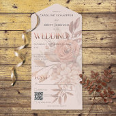 Boho Neutral Soft Autumn Bouquet Blush QR Code All In One Einladung