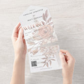 Boho Neutral Soft Focus Autumn Bouquet QR Code All In One Einladung (Abreißen)