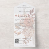 Boho Neutral Soft Focus Autumn Bouquet QR Code All In One Einladung (Innen Boden)
