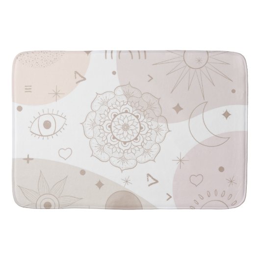 Boho Neutral Space Doodles Ästhetisches Design Badematte (Vorderseite)