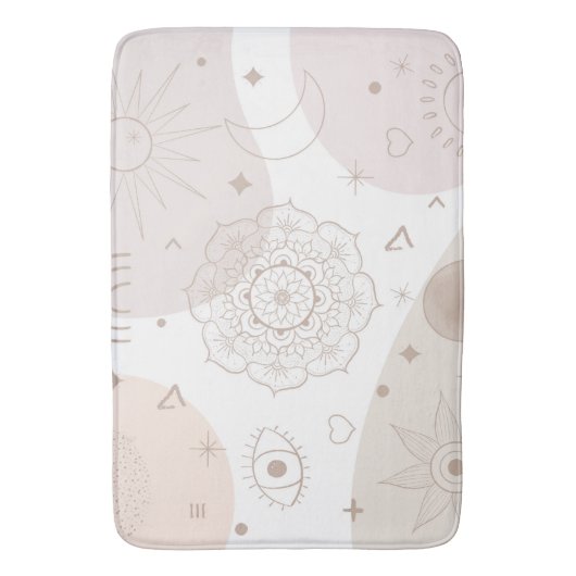 Boho Neutral Space Doodles Ästhetisches Design Badematte (Vorderseite Vertikal)