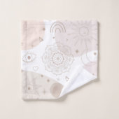 Boho Neutral Space Doodles Ästhetisches Design Badhandtuch Set (Waschlappen)