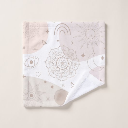 Boho Neutral Space Doodles Ästhetisches Design Badhandtuch Set (Waschlappen)