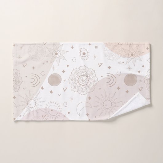 Boho Neutral Space Doodles Ästhetisches Design Badhandtuch Set (Handtuch)