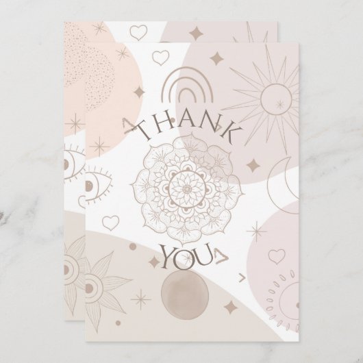 Boho Neutral Space Doodles Ästhetisches Design Dankeskarte (Vorne/Hinten)