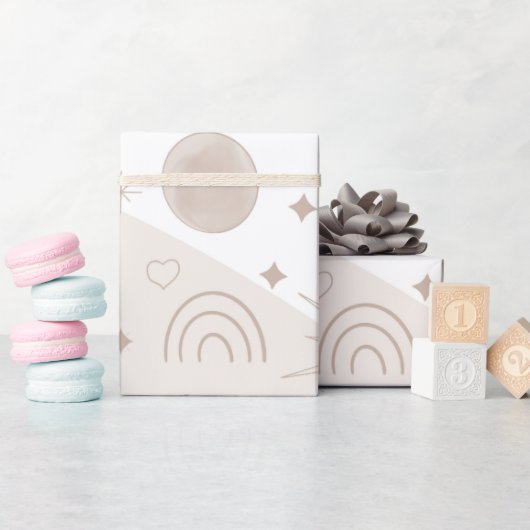 Boho Neutral Space Doodles Ästhetisches Design Geschenkpapier (Babyparty)