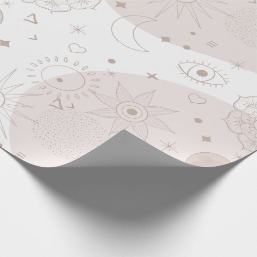 Boho Neutral Space Doodles Ästhetisches Design Geschenkpapier (Ecke)