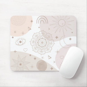 Boho Neutral Space Doodles Ästhetisches Design Mousepad