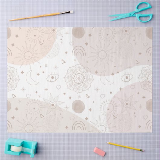 Boho Neutral Space Doodles Ästhetisches Design Seidenpapier (Basteln)