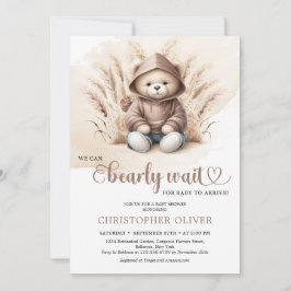 Boho Neutral Teddy Bär Sweatshirt Pampas Gras Einladung