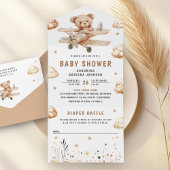 Boho Neutral Teddy Bear Airplane Babydusche All In One Einladung