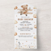 Boho Neutral Teddy Bear Airplane Babydusche All In One Einladung (Innen Boden)