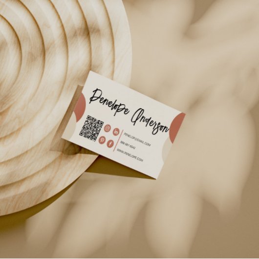 Boho Neutral Terracotta Moderne QR Code Trendy Visitenkarte