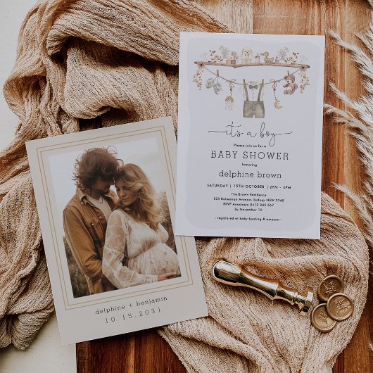 Boho Neutral Tone Baby Dusche Einladung