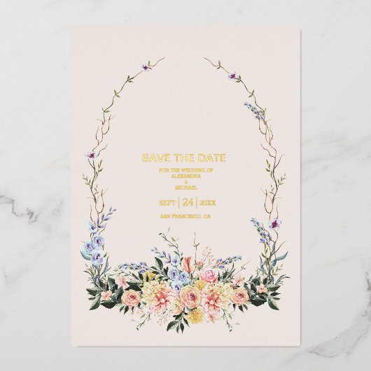 Boho Neutral Water Wildblume Wedding Foil I Folieneinladung (Vorderseite)