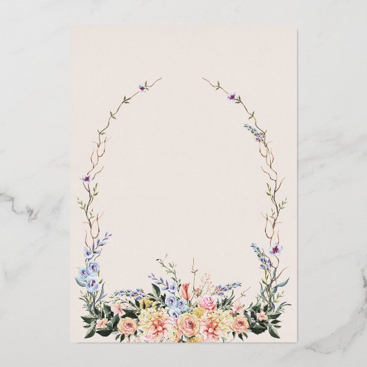 Boho Neutral Water Wildblume Wedding Foil I Folieneinladung (Rückseite)