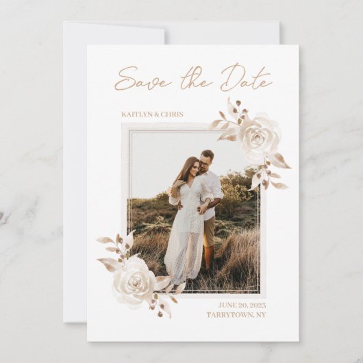 Boho Neutral Watercolor Floral Save the Date Einladung (Vorderseite)