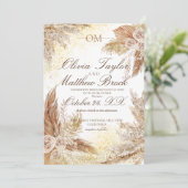 Boho Neutral Watercolor Pampas Grass Wedding Einladung (Stehend Vorderseite)