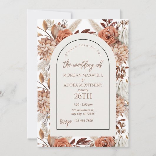 Boho Neutral Watercolor Pampas Hochzeitseinladung Einladung (Vorderseite)