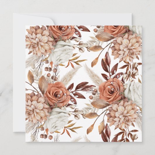Boho Neutral Watercolor Pampas Square Wedding Einladung (Rückseite)