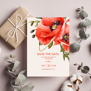 Boho Neutral Watercolor-Poppies Hochzeit Save The Date