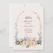 Boho Neutral Watercolor Wildblume Brautparty Einladung (Vorderseite)