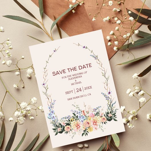 Boho Neutral Watercolor Wildblume Hochzeit Save The Date