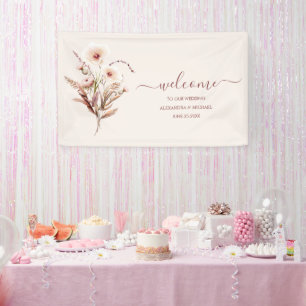 Boho Neutral Watercolor Wildblume Hochzeitsbanner Banner