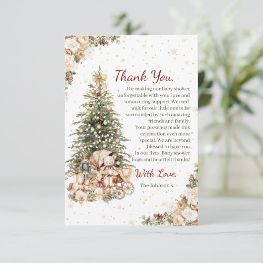 Boho Neutral Weihnachtsdusche Dankeskarte (Stehend Vorderseite)
