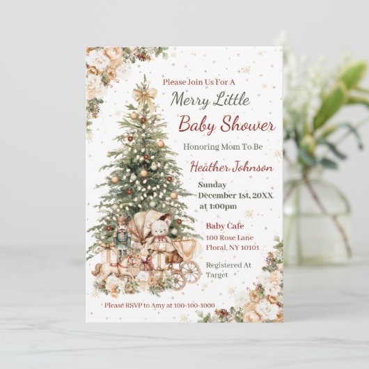 Boho Neutral Weihnachtsdusche Einladung (Stehend Vorderseite)