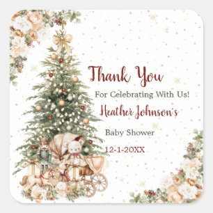 Boho Neutral Weihnachtsdusche Quadratischer Aufkleber