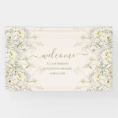 Boho Neutral White Watercolor Wildblume Hochzeit Banner (Horizontal)