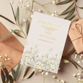 Boho Neutral White Watercolor Wildblume Hochzeit Folieneinladung