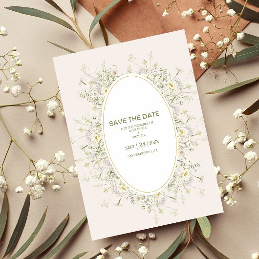 Boho Neutral White Watercolor Wildblume Hochzeit Save The Date