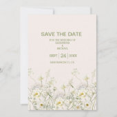 Boho Neutral White Watercolor Wildblume Hochzeit Save The Date (Vorderseite)