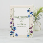 Boho Neutral White Watercolor Wildblume Hochzeit Save The Date (Stehend Vorderseite)