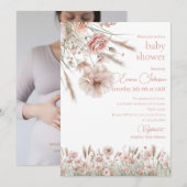 Boho Neutral Wildflower Baby Shower Invitation Einladung (Vorne/Hinten)