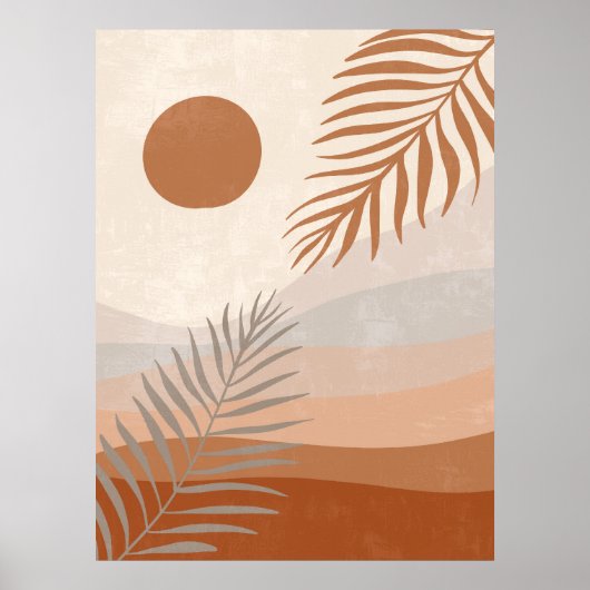 Boho Neutrale Abstrakte Landschaft Botanische Maue Poster (Vorne)