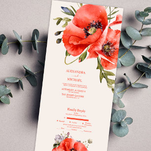 Boho neutrale Aquarell-Mohnblumen Hochzeit All In One Einladung