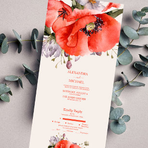 Boho Neutrale Aquarell-Mohnblumen Hochzeit All In One Einladung