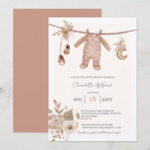 Boho neutrale Babysachen Babyparty-Einladung