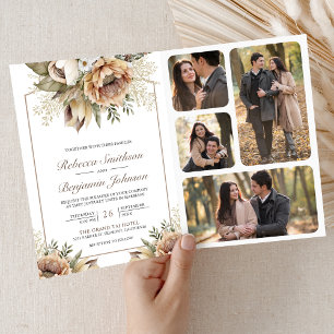 Boho neutrale erdige florale taupe QR-Code-Hochzei Einladung
