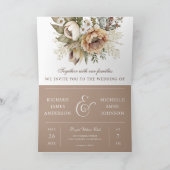 Boho neutrale erdige florale taupe QR-Code-Hochzei Einladung (Innenseite)
