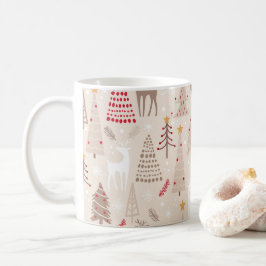 Boho neutrale flache Weihnachtsbaumen Waldtiere Kaffeetasse