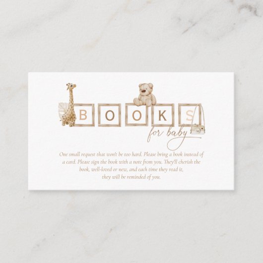 Boho neutrale Holzblockbuchstaben Bücher für Baby Begleitkarte (Vorderseite)