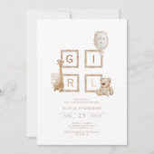 Boho neutrale Holzblockbuchstaben Es ist eine Mädc Einladung (Vorderseite)