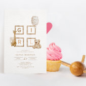 Boho neutrale Holzblockbuchstaben Es ist eine Mädc Einladung