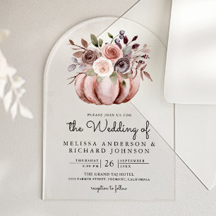 Boho Neutrale Kürbis-Blumen-Hochzeit Acryleinladungen
