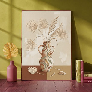 Boho-Neutrale Palmenblätter Gemusterte Vasen-Kunst Poster
